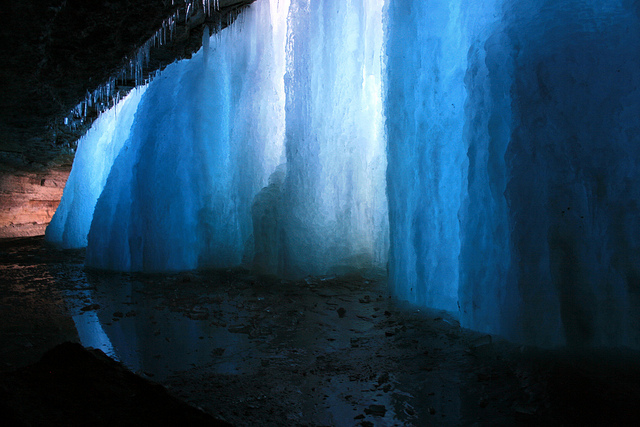 Frozen Falls. Inside Minnehaha Falls - Minneapolis, MN.