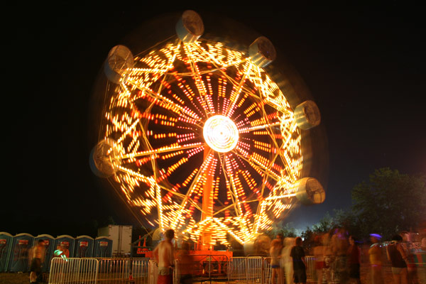 A carnival ride at night